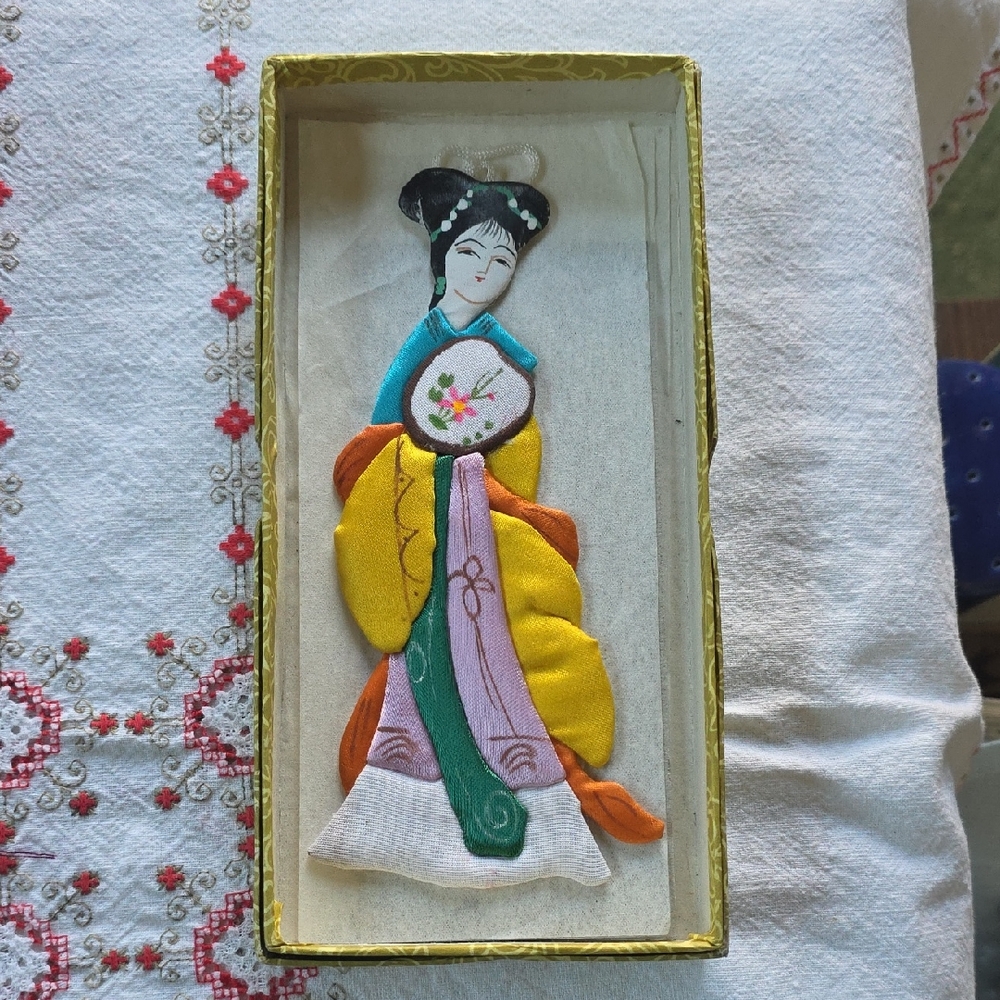 Colorful Silk Lady Ornament - Chinese - Original Box